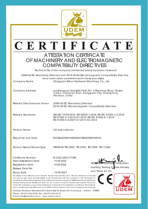 CE Machinery and electromagnetic compatibility attestation, M.2022.206.C77395